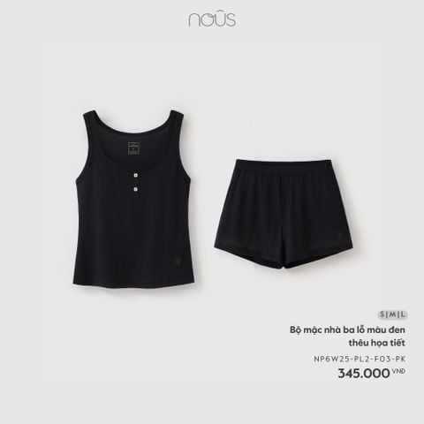  Bộ mặc nhà ba lỗ màu đen thêu họa tiết logo 