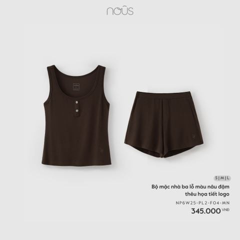  Bộ mặc nhà ba lỗ màu nâu đậm thêu họa tiết logo 