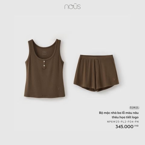  Bộ mặc nhà ba lỗ màu nâu thêu họa tiết logo 