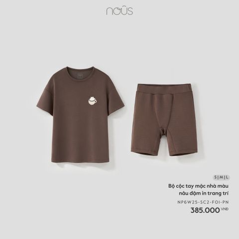  Bộ cộc tay mặc nhà màu nâu đậm in trang trí 