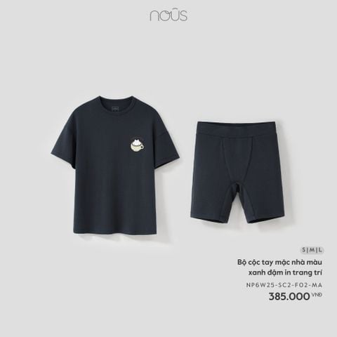  Bộ cộc tay mặc nhà màu xanh đậm in trang trí 