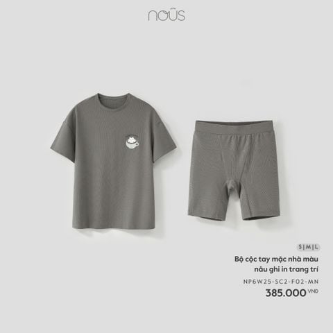  Bộ cộc tay mặc nhà màu nâu ghi in trang trí 