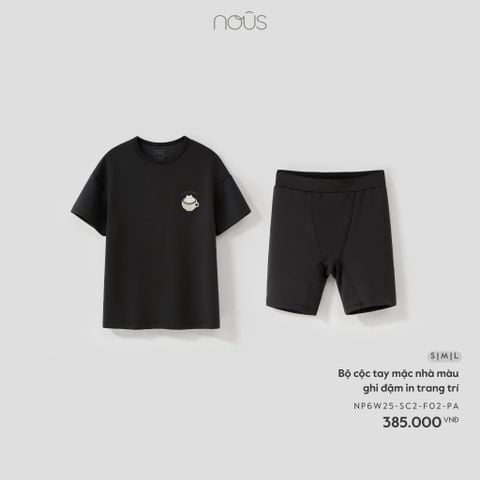  Bộ cộc tay mặc nhà màu ghi đậm in trang trí 