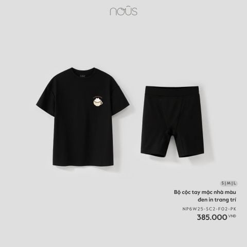  Bộ cộc tay mặc nhà màu đen in trang trí 