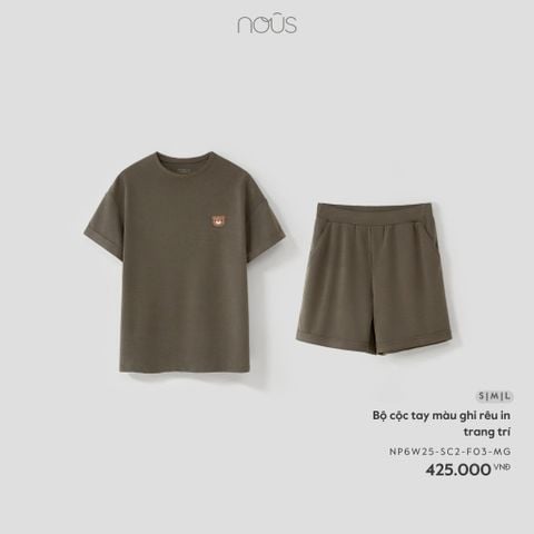  Bộ cộc tay màu ghi rêu in trang trí 