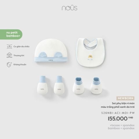  Set phụ kiện 4 món màu trắng phối xanh da trời NB M01 