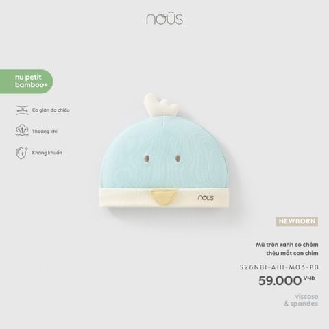  Mũ tròn xanh có chỏm thêu mắt con chim NB M03 