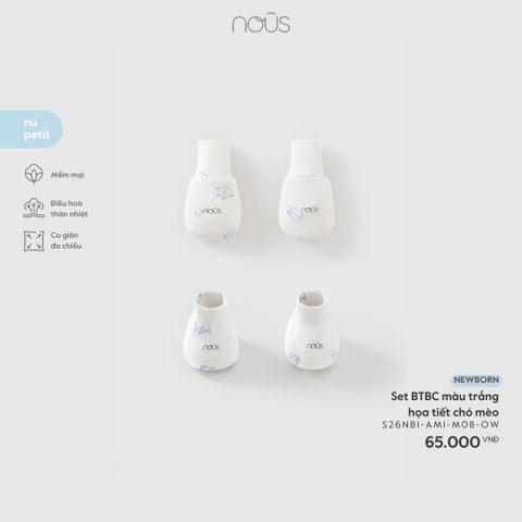  Set BTBC màu trắng họa tiết chó mèo 