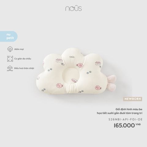  Gối định hình màu be họa tiết sushi gắn đuôi tôm trang trí NB 