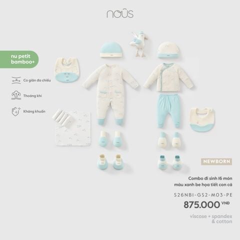  Combo đi sinh 16 món màu xanh be họa tiết con cá NB M03 