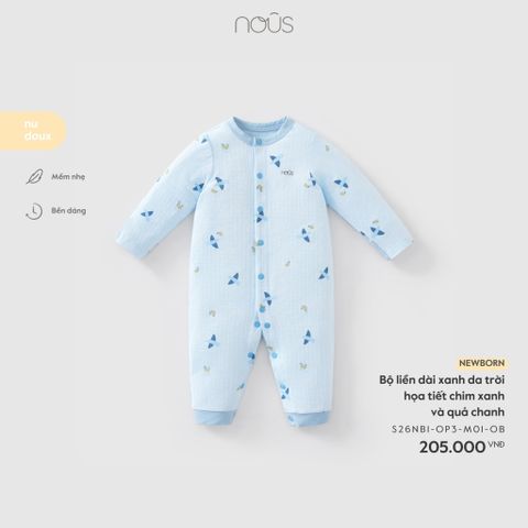  Bộ liền dài xanh da trời họa tiết chim xanh và quả chanh 