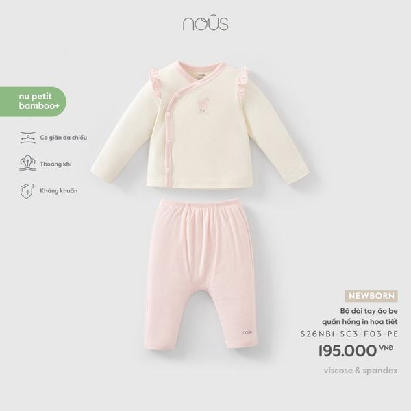  Bộ dài tay áo be quần hồng in họa tiết NB F03 