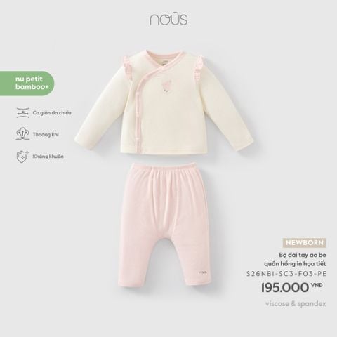  Bộ dài tay áo be quần hồng in họa tiết NB F03 