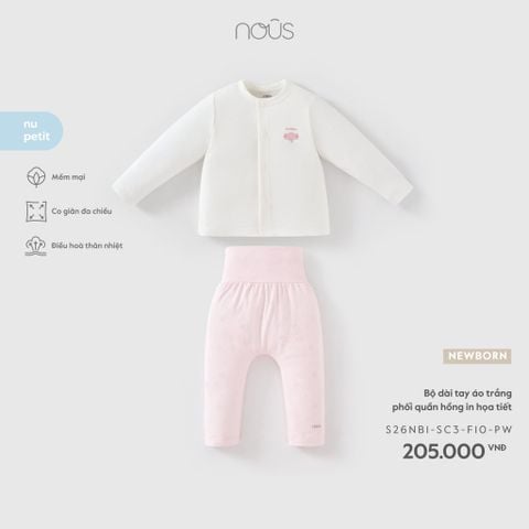  Bộ dài tay áo trắng phối quần hồng in họa tiết NB F10 
