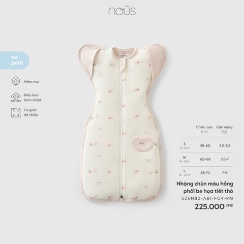  Nhộng chũn màu hồng phối be họa tiết thỏ 