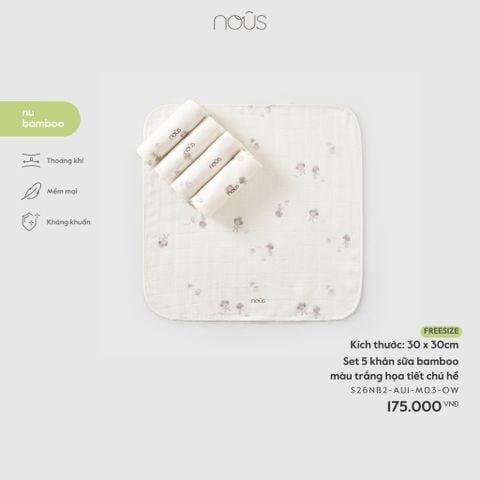  Set 5 khăn sữa bamboo màu trắng họa tiết chú hề 