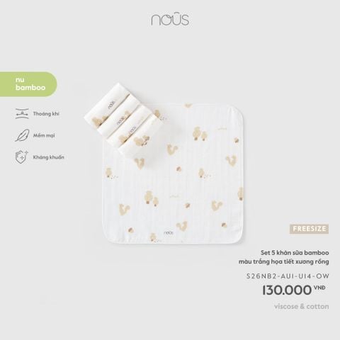  Set 5 khăn sữa bamboo màu trắng họa tiết xương U14 