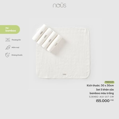  Set 5 khăn sữa bamboo màu trắng 