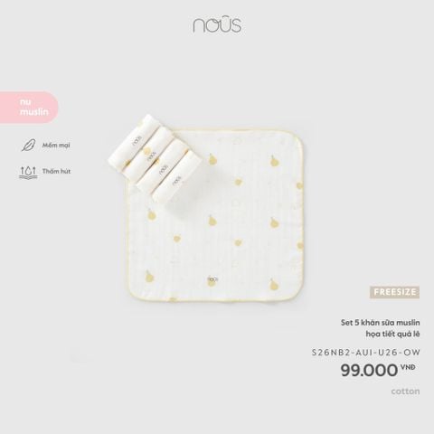  Set 5 khăn sữa muslin họa tiết quả lê U26 