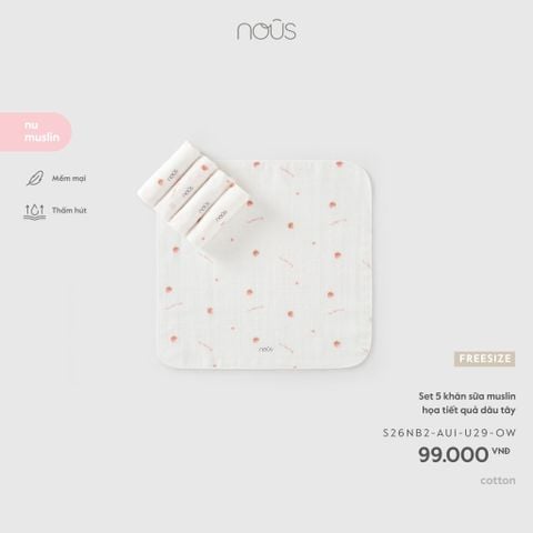  Set 5 khăn sữa muslin họa tiết quả dâu 