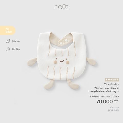  Yếm tròn màu nâu phối trắng đính tay chân trang trí FS 