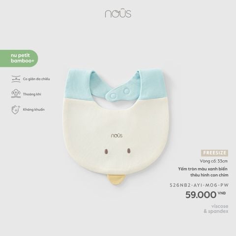  Yếm tròn màu xanh biển thêu hình con chim 