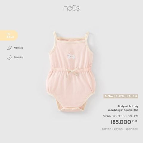  Bodysuit hai dây màu hồng in họa tiết thỏ F09 