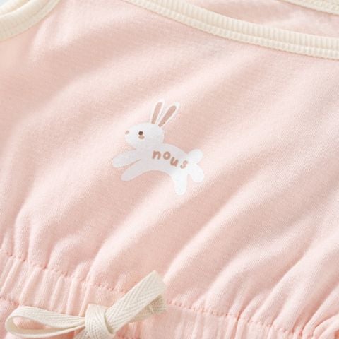  Bodysuit hai dây màu hồng in họa tiết thỏ F09 