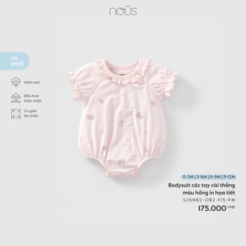  Bodysuit cộc tay cài thẳng màu hồng in họa tiết 