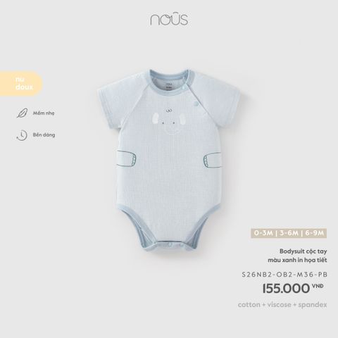 Bodysuit cộc tay màu xanh in họa tiết M36 