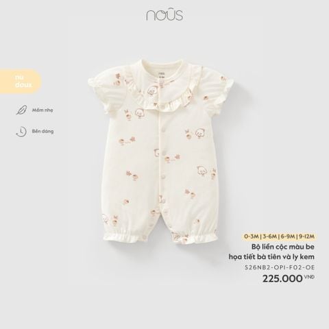  Bộ liền cộc màu be họa tiết bà tiên và ly kem 