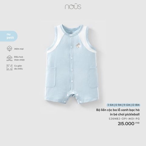  Bộ liền cộc ba lỗ xanh bạc hà in bé chơi pickleball 