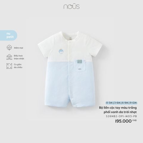  Bộ liền cộc tay màu trắng phối xanh da trời nhạt 