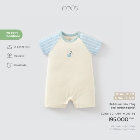  Bộ liền cộc màu trắng phối xanh in họa tiết 