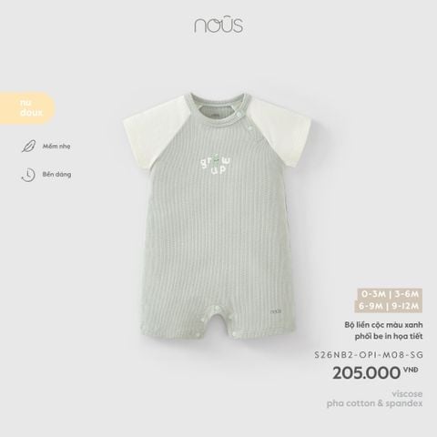  Bộ liền cộc màu xanh phối be in họa tiết 