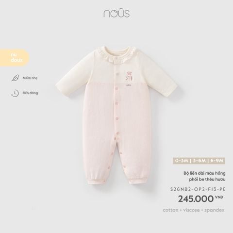  Bộ liền dài màu hồng phối be thêu hươu F13 
