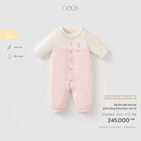  Bộ liền dài màu be phối hồng thêu hươu cao cổ 