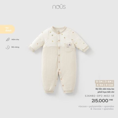 Bộ liền dài màu be phối họa tiết nhí M02 