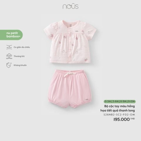  Bộ cộc tay màu hồng họa tiết quả thanh long 