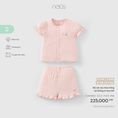  Bộ cộc tay màu hồng cài thẳng in họa tiết 