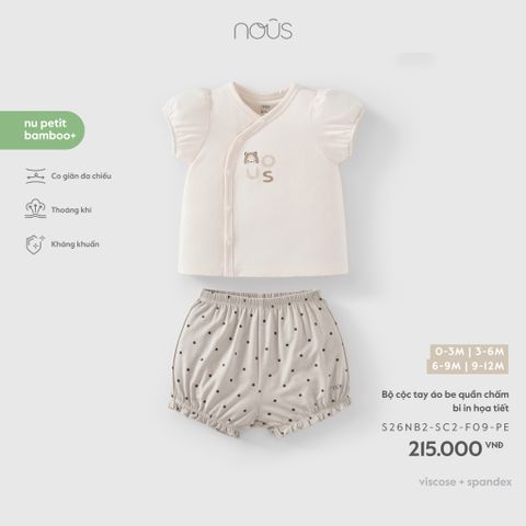  Bộ cộc tay áo be quần chấm bi in họa tiết 