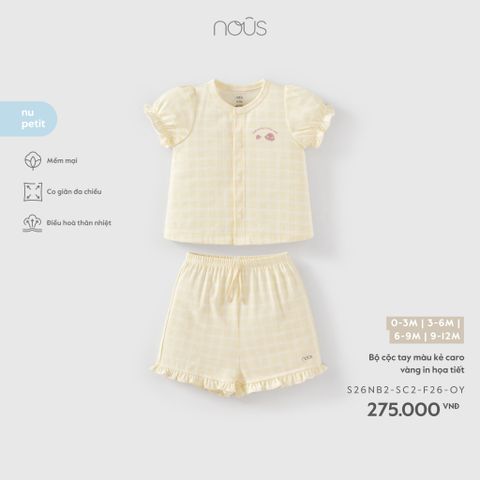  Bộ cộc tay màu kẻ caro vàng in họa tiết F26 