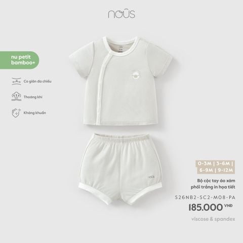  Bộ cộc tay áo xám phối trắng in họa tiết M08 