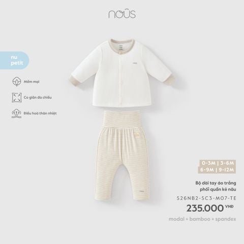  Bộ dài tay áo trắng phối quần kẻ nâu 