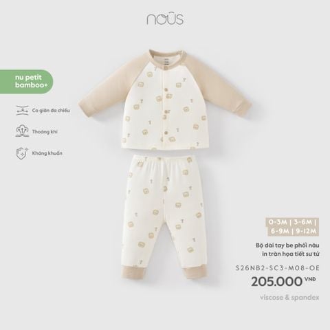  Bộ dài tay be phối nâu in tràn họa tiết sư tử M08 