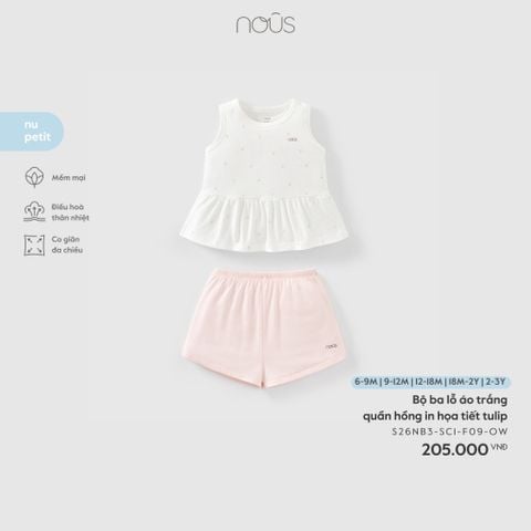  Bộ ba lỗ áo trắng quần hồng in họa tiết tulip 