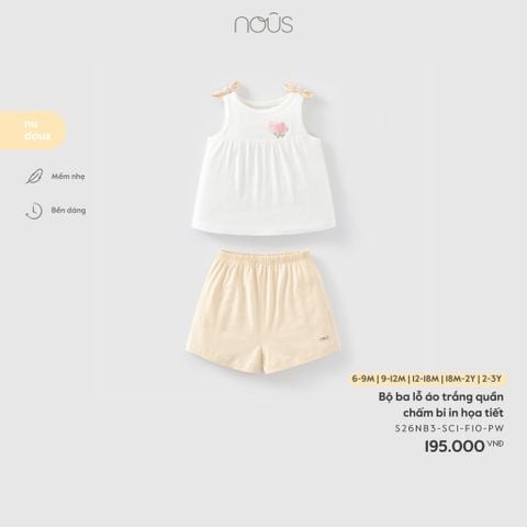  Bộ ba lỗ áo trắng quần chấm bi in họa tiết 
