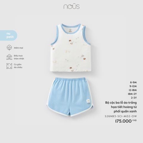  Bộ cộc ba lỗ áo trắng họa tiết hoàng tử phối quần xanh 