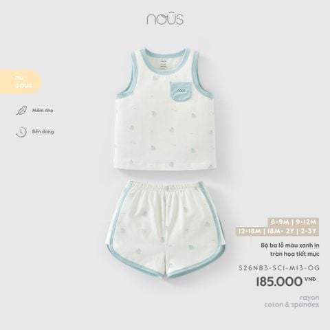 Bộ ba lỗ màu xanh in tràn họa tiết mực 