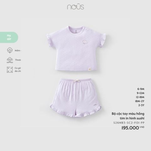  Bộ cộc tay màu hồng tím in hình sushi 